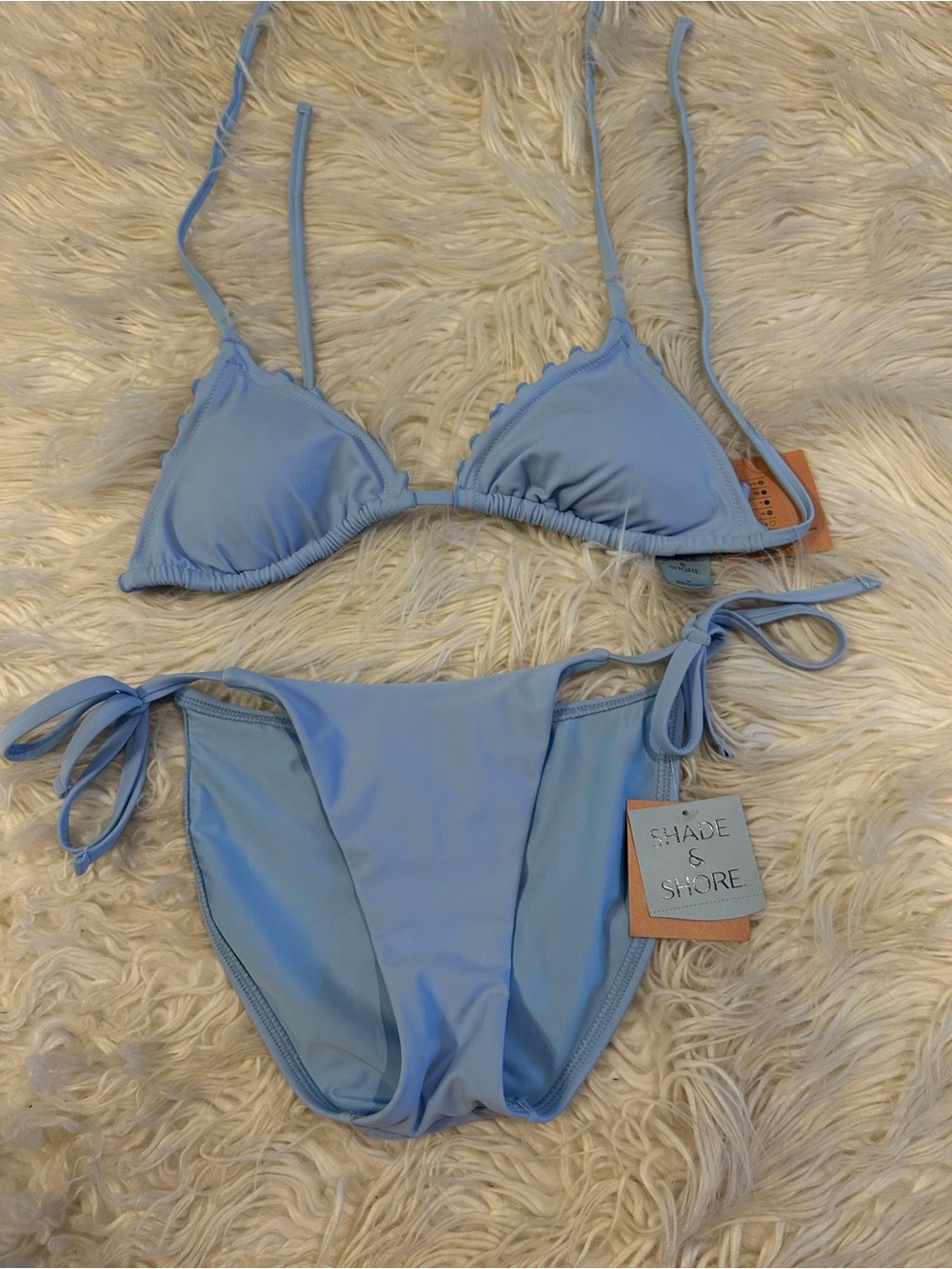 Shade & Shore Pastel Blue Scalloped Triangle Bikini Set